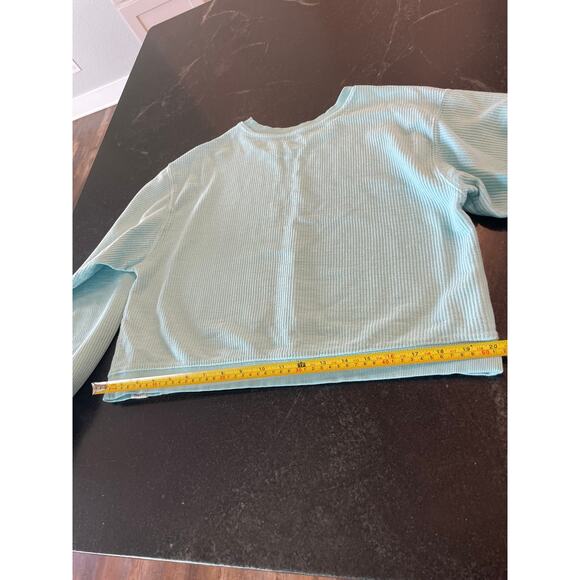 Ladies Corded aqua color Cropped sweatshirt FLORA-BAMA 100% Cotton L - Picture 9 of 10